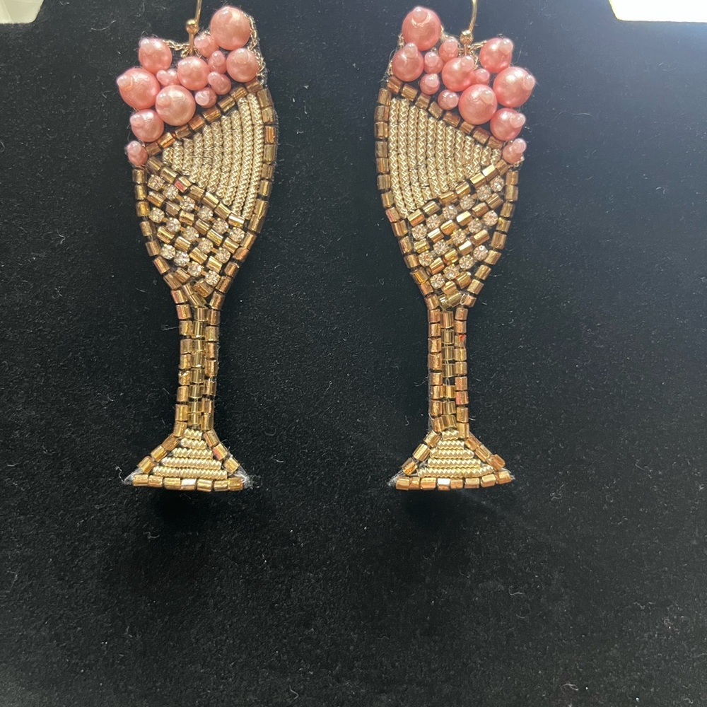 Elegant Gold and Pink Beaded Earrings